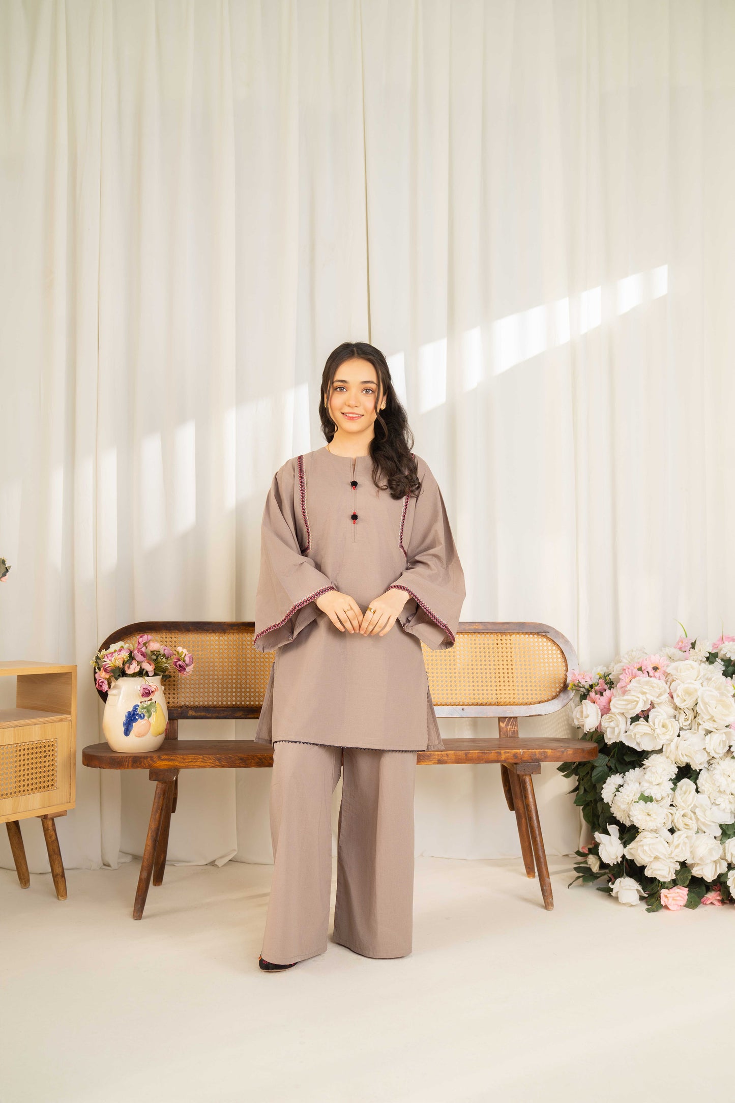 Caramel - 2 piece - Embroidered Co-ord Set
