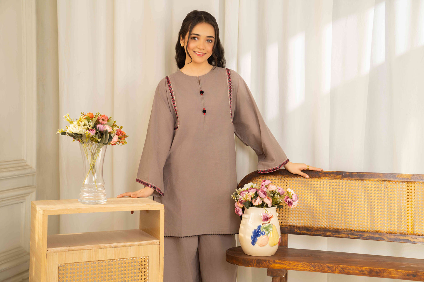 Caramel - 2 piece - Embroidered Co-ord Set