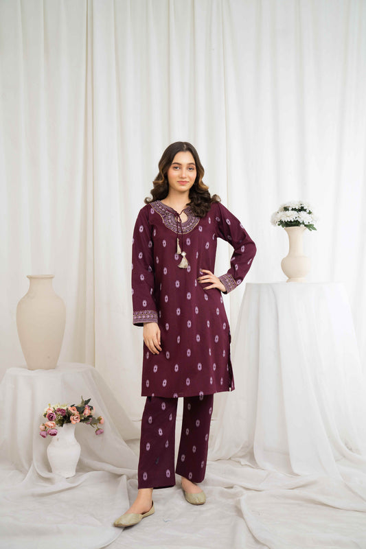 Rosy Ruffles - 2 piece - Embroidered Suit