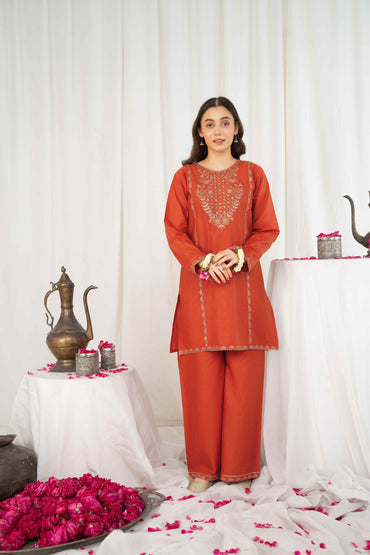 Orange Glow - 2 piece - Embroidered Suit