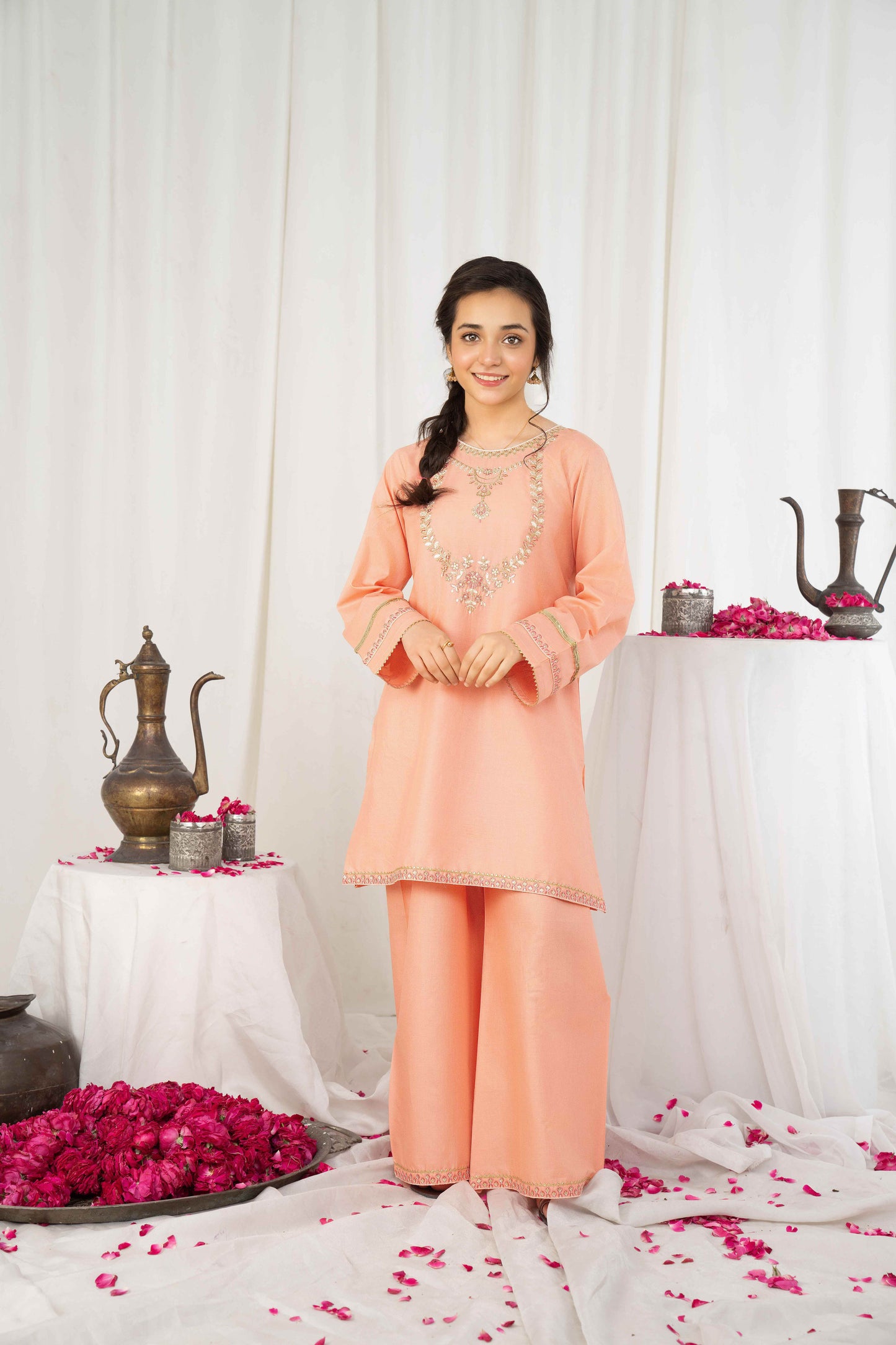 Peachy Glow- 2 piece - Embroidered Suit