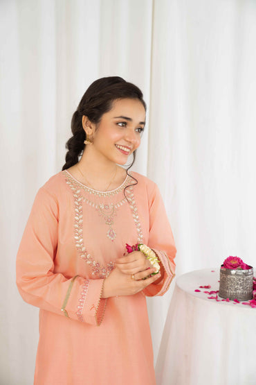 Peachy Glow- 2 piece - Embroidered Suit