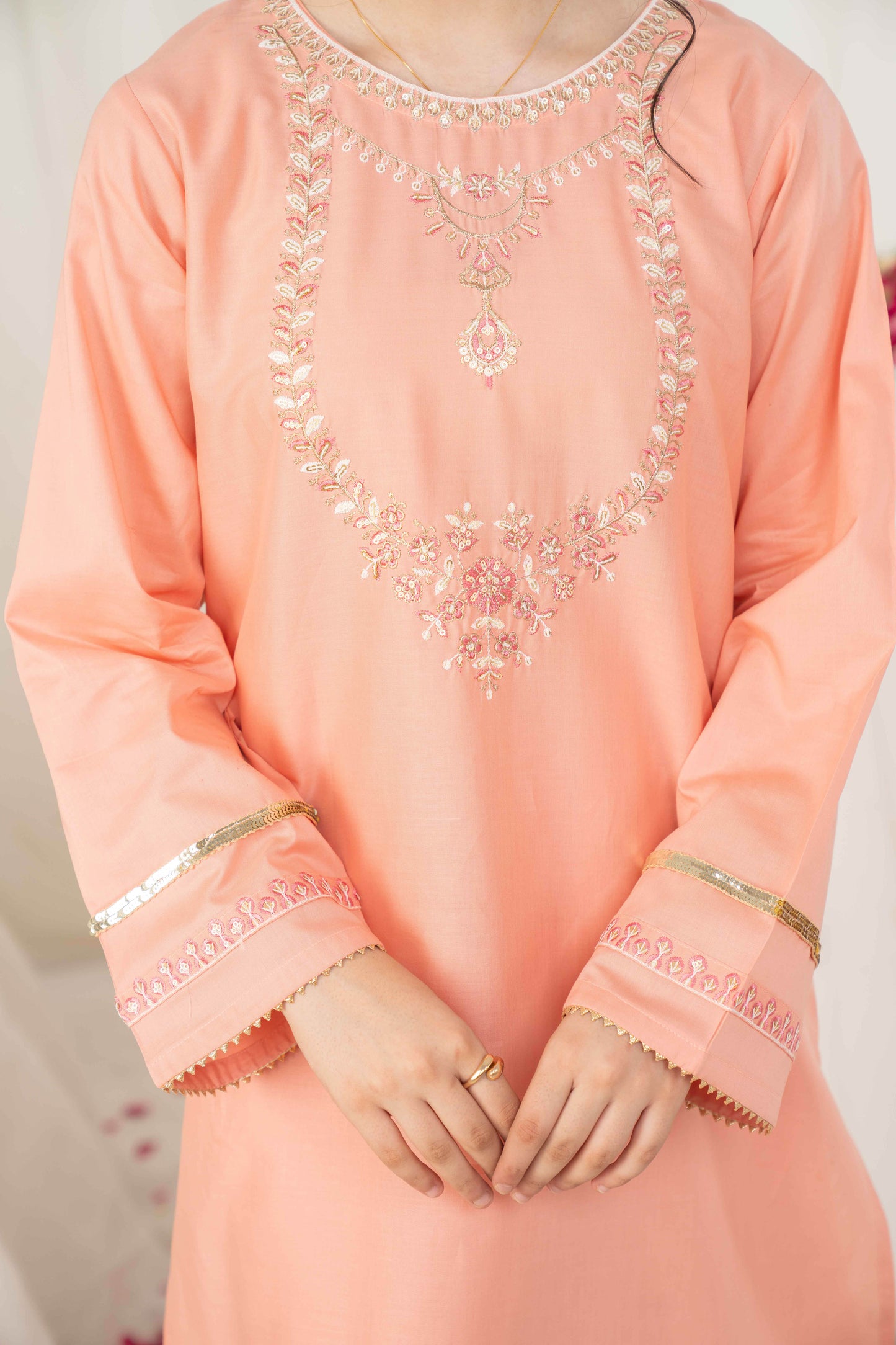 Peachy Glow- 2 piece - Embroidered Suit