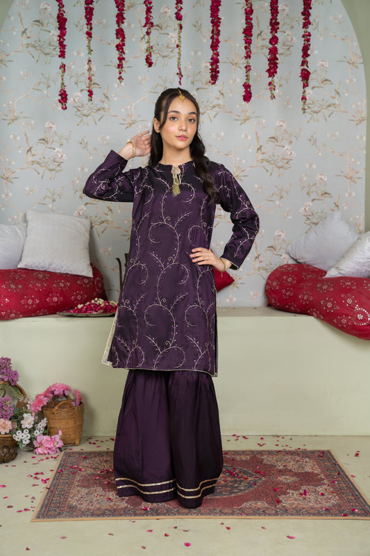 Purple - 2 piece - Embroidered Party Wear Suit