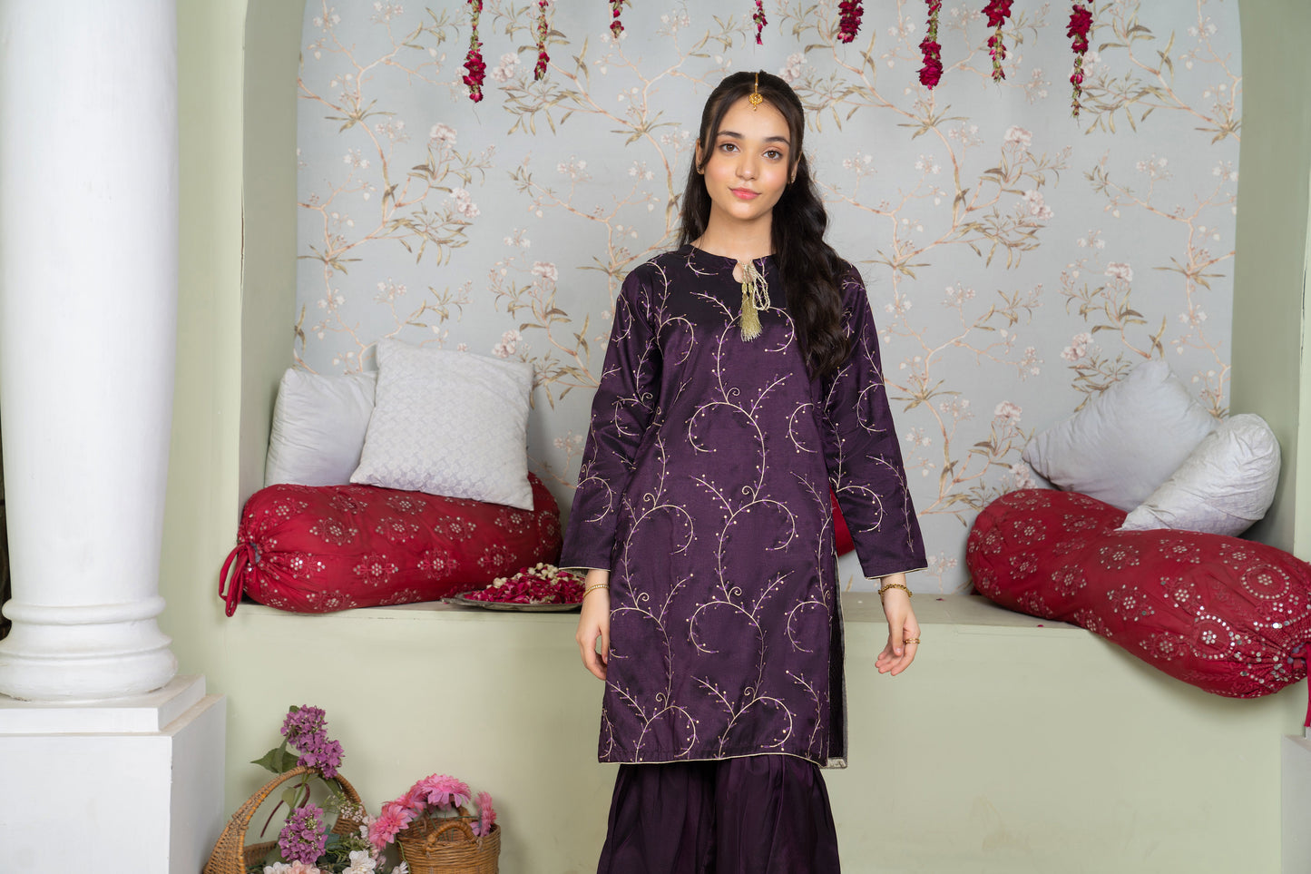 Purple - 2 piece - Embroidered Party Wear Suit