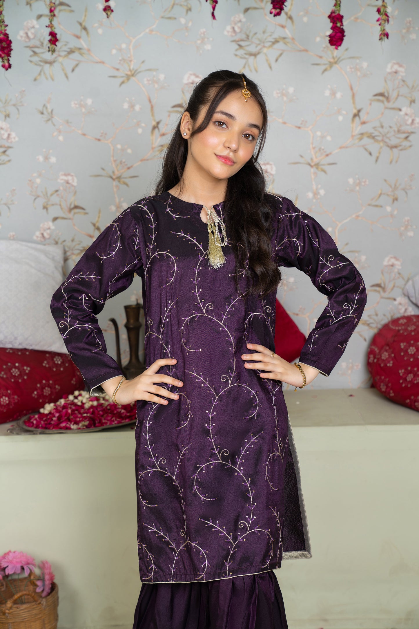 Purple - 2 piece - Embroidered Party Wear Suit