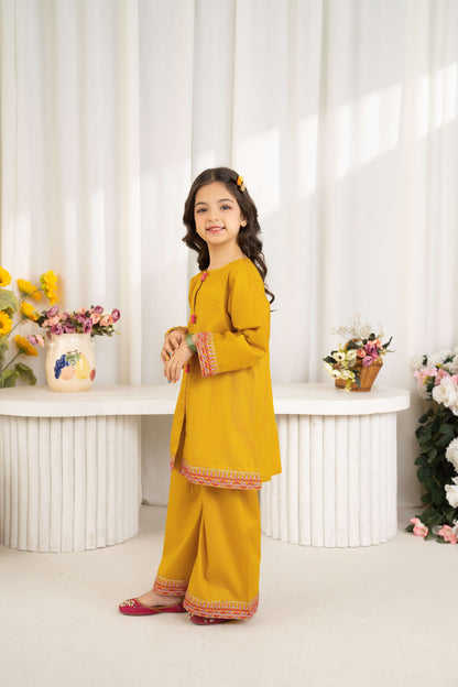 Mustard - 2 piece - Embroidered Co-ord Set