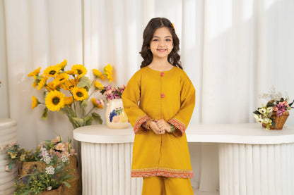 Mustard - 2 piece - Embroidered Co-ord Set