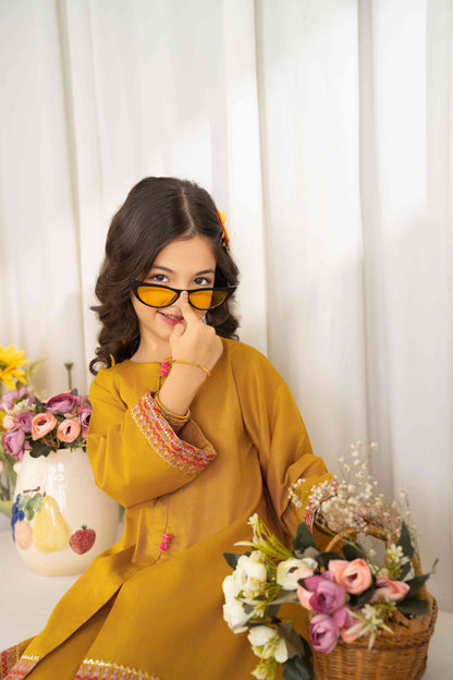 Mustard - 2 piece - Embroidered Co-ord Set