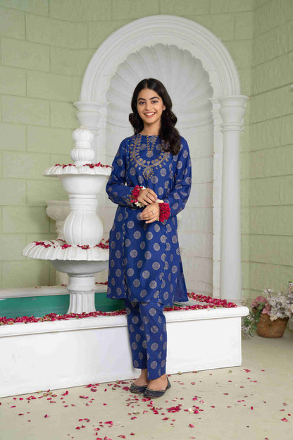 Ocean - 2 Piece - Printed Embroidered Suit