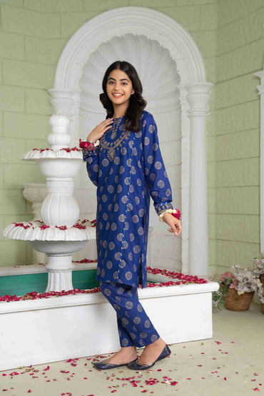 Ocean - 2 Piece - Printed Embroidered Suit