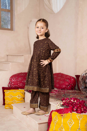 Chocolate - 2 piece - Printed Embroidered Suit