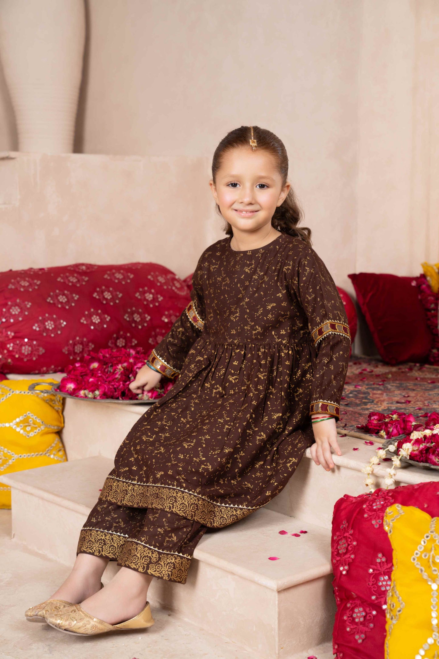 Chocolate - 2 piece - Printed Embroidered Suit